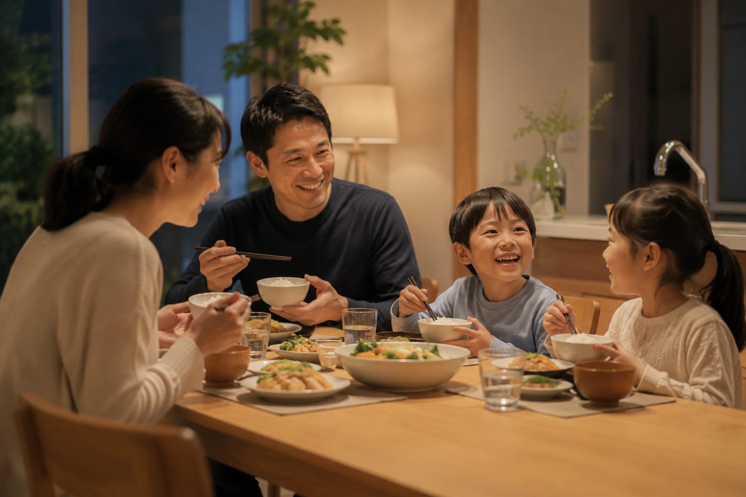 家族そろって食卓を囲む安心の日常
