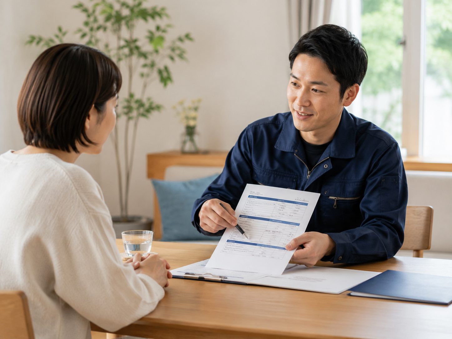 料金を丁寧に説明するスタッフ